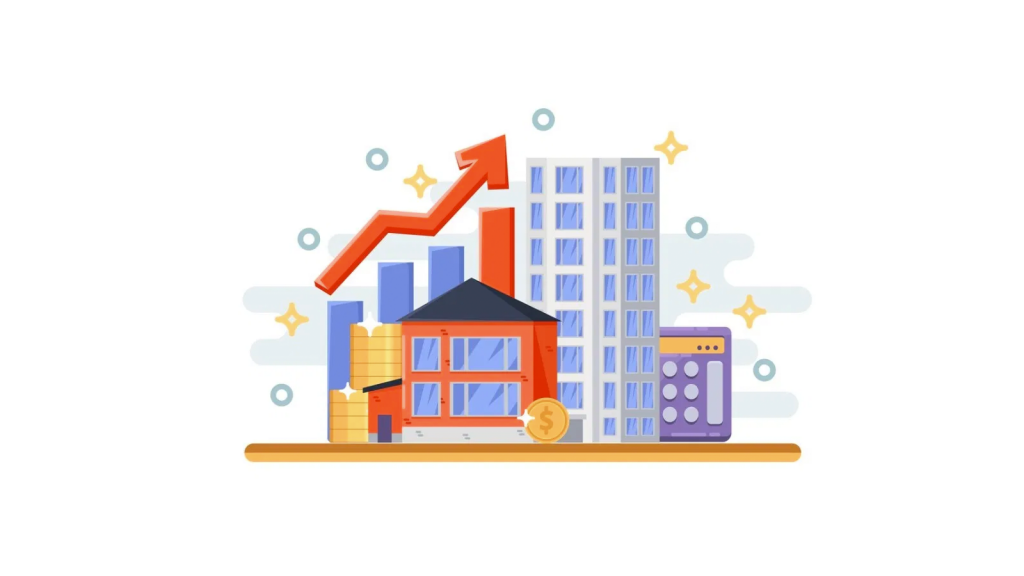 Ilustração que remete ao crescimento do mercado imobiliário com base em dados.